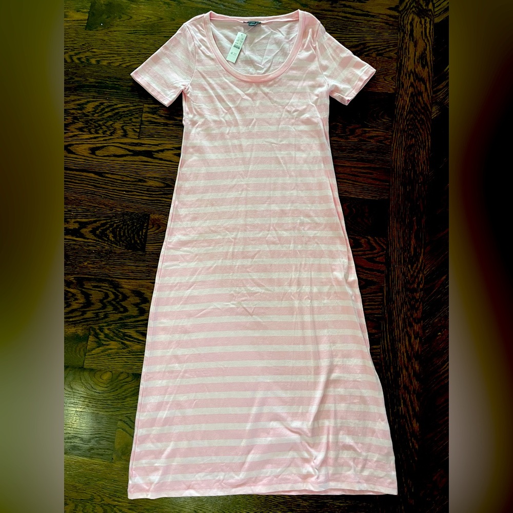 NEW J. Crew small Pink Striped Maxi Dress scoop neck A-line BG216 pop